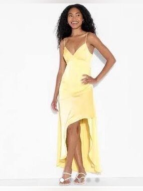 NWT Wild Fable buttery yellow satin asymmetrical maxi dress.